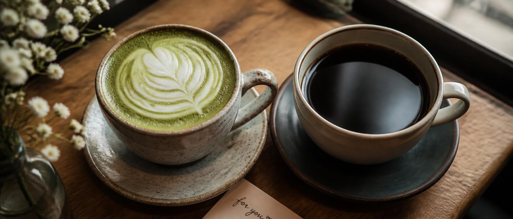 A matcha and a coffee, two drinks for an intentional date